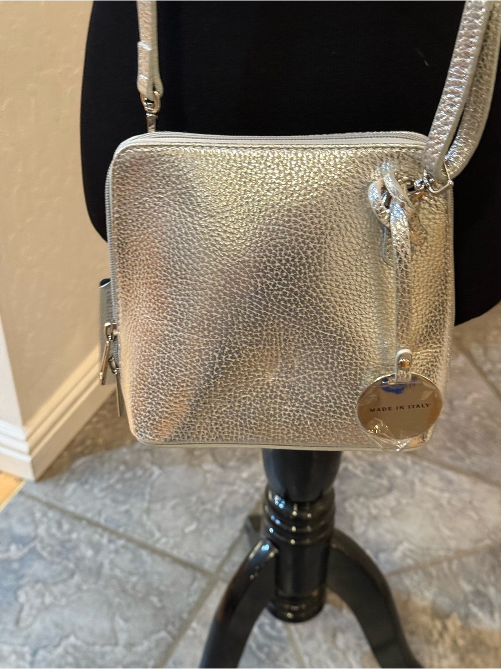Metallic Silver Crossbody Bag - Italian Made